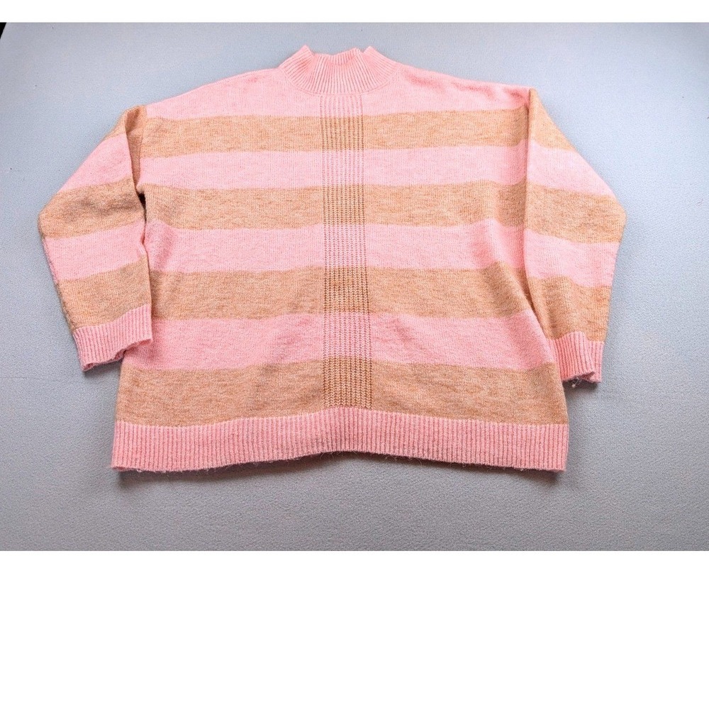 Sanctuary Pink Tan Striped Mock Neck Oversized Knit Sweater Womens Medium
